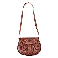 NOVICA Handmade Leather Sling Colonial Handbag from Peru Handbags Brown Slings Patterned Floral 'Fairy Dance'