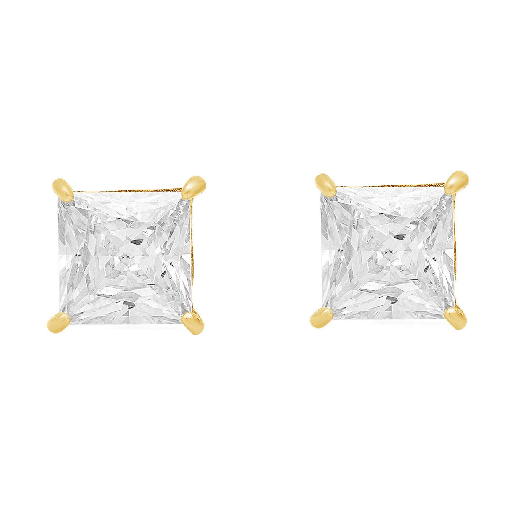 1.9ct Princess Cut Solitaire Genuine White Created Sapphire Unisex Designer Stud Earrings Solid 14k Yellow Gold Screw Back conflict free Jewelry