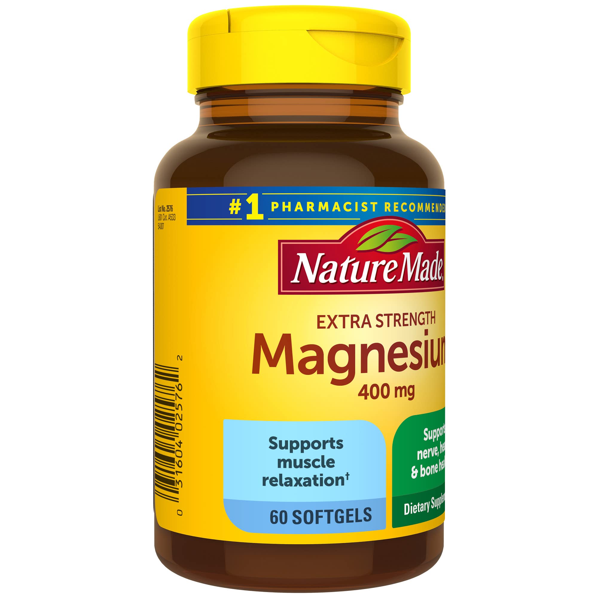 Nature Made Extra Strength Magnesium Oxide 400 mg, Dietary Supplement for Muscle, Nerve, Bone and Heart Support, 60 Softgels, 60 Day Supply