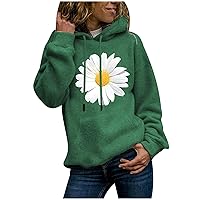 Women's Casual Daisy Flower Hoodies Long Sleeve Drawstring Lightweight Pullover Tops Loose Sweatshirt with Pockets