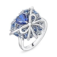 JewelryPalace Heart Love 5ct Blue Cubic Zirconia Spinel Ring Women's Ring Cocktail with Bow Jewellery Set, Engagement Ring Silver 925 Ring Promise for Women, Jewellery Girls with Stone Gift