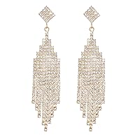 Chandelier Tassel Dangle Earrings for Women Linear Drop Earring Clear Austrian Crystal Sterling Silver Post Gold