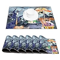 Trick Or Treat Halloween Woven Placemats for Kitchen Dining Non-Slip Heat Resistant Place Mats Spooky Bat Skull Dog Spider Rustic Vintage Dining Table Place Mats Set of 6