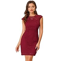 Allegra K Lace Dress for Women's Cap Sleeve Allover Floral Formal Stretch Knit Bodycon Dress