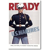 Ready - Join the U.S. Marines - New Vintage Reproduction WW2 Recruitment Poster