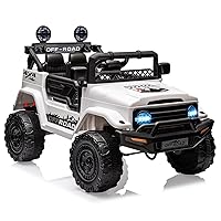 Ride on Truck Car 12V Kids Electric Vehicles with Remote Control Spring Suspension, LED Lights, Bluetooth, 3 Speeds