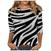Shirts for Women, Women's Fashion Casual Three Quarter Sleeve Print Round Neck Pullover Top Blouse