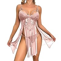 Women's Sexy Lace Chemise Babydoll See-Through Cute Nightgown Side Slit Sleepwear Nightwear Rave Outfits