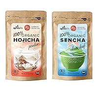 Japanese Tea Bundle - Organic Sencha Loose Leaf Tea 100g + Organic Roasted Hojicha Tea Powder 100g bundle