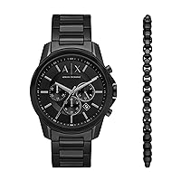 Armani Exchange A|X Men's Chronograph Black Stainless Steel Watch and Bracelet Gift Set (Model: AX7153SET)