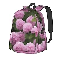 Pink Flowers Backpack Print Shoulder Canvas Bag Travel Large Capacity Casual Daypack With Side Pockets