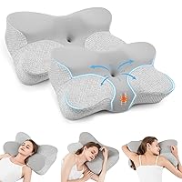Cervical Neck Pillow with Cool and Breathable Case, Shoulder and Neck Pain Relief Pillow, Ergonomic Neck Support Pillow, Side Back Stomach Sleepers Contour Memory Foam Pillow(2 Pack)