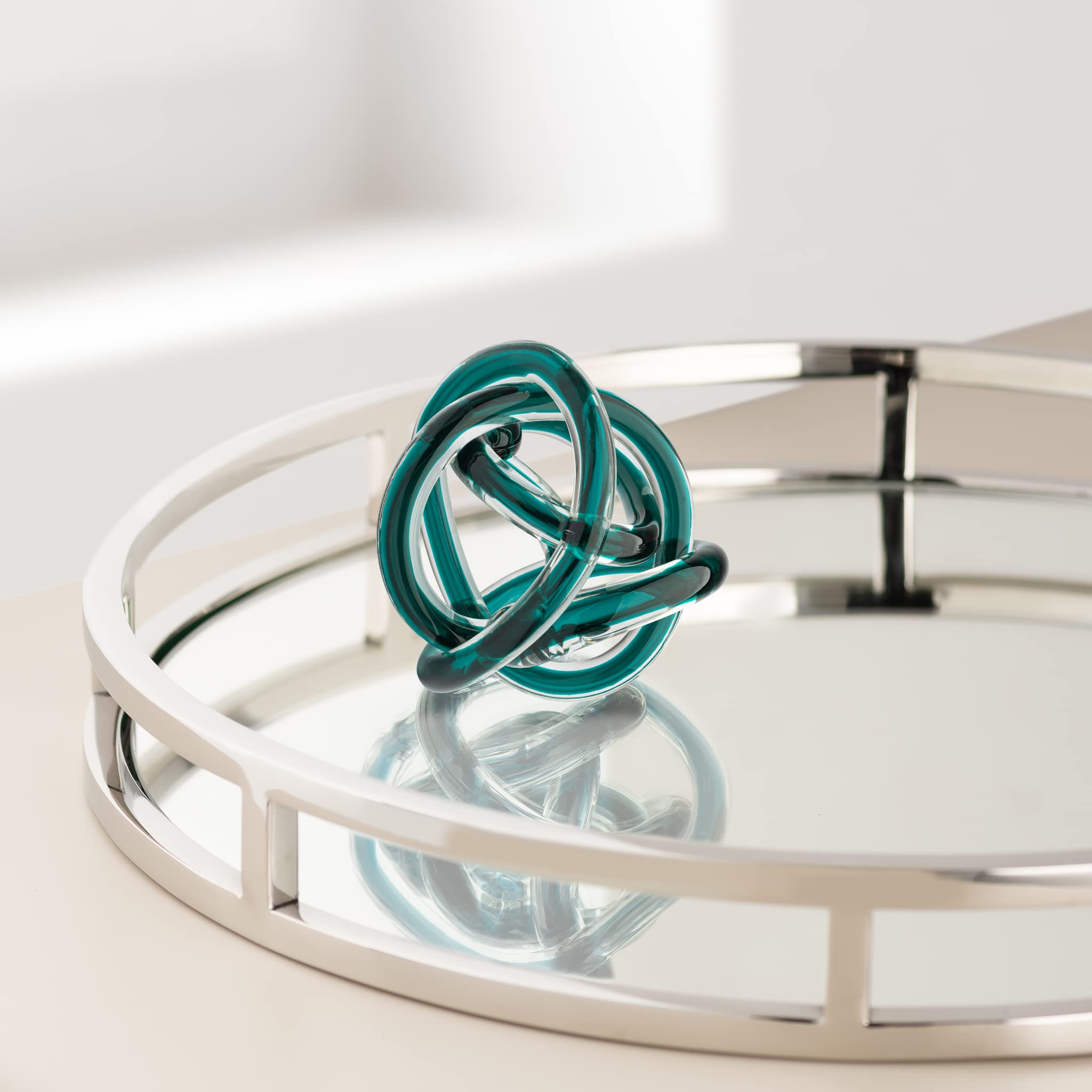 Torre & Tagus Orbit Glass Ball - Abstract Teal Glass Knot for Home Decor on Decorative Books, Modern Room & Office Art Sculpture as Bedroom / Entryway Decor, Shelf Decor, 3