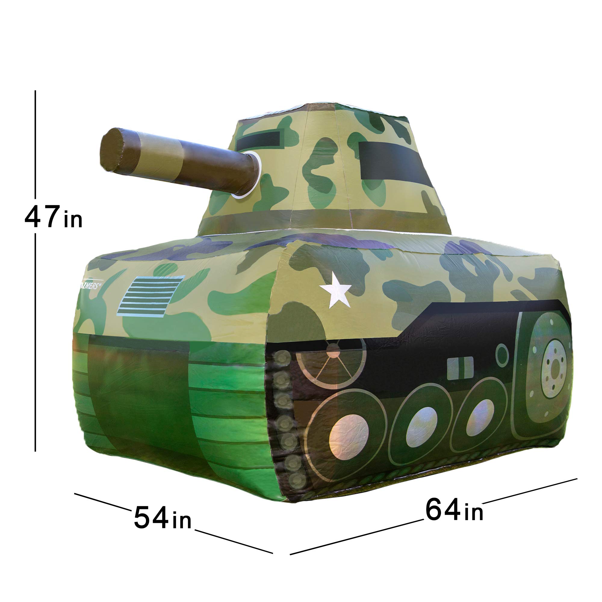 Dazmers Inflatable Army Tank - Inflatable Military Battle Tank for Nerf Party War for Kids Inflatable Battle Obstacles Set - Inflatable Bunker - 3 Inflatable Barriers - Barrel, Container Box and Wall