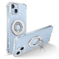 GVIEWIN Bundle - Compatible with iPhone 14 Floral Case (Twinkle Clear) + Magnetic Phone Ring Holder (Silver)