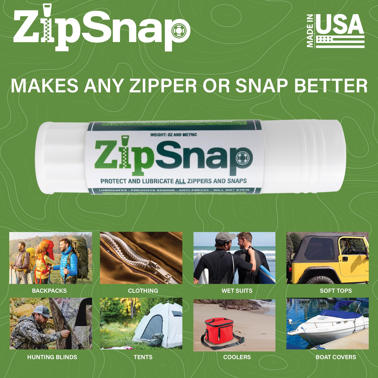 ZipSnap Zipper Wax and Snap Wax for Hunting Blinds, Ice Fishing Shanties, Outdoor Clothing, Backpacks