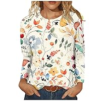 Long Sleeve Shirts for Women Floral Printed Round Neck Loose Fit Tee Tops Casual Holiday Y2K Basic Blouse