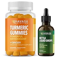 Turmeric and Ginger Gummies + Organic Stinging Nettle Root Liquid Drops | Metabolism, Prostate, Joint & Immune Support | Non-GMO & Gluten-Free | 60 Peach Flavored Gummies, 1 Fl Oz