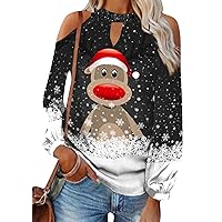 EFOFEI Womens Snowflakes Santa Print Sexy Blouse Cute Graphic Lightweight Tops Comfy Fit Pullover
