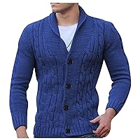 Men's Cardigan Sweater Stylish Slim Fit Shawl Collar Cardigans Casual Cable Knitted Button Down Sweater With Pocket