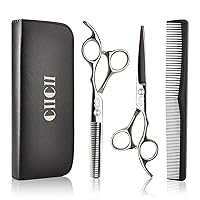 CIICII Hair Cutting Scissors Shears Set, Professional Hairdressing Scissors Kit (Hair Beard Trimming Shaping Grooming Thinning Shears) for Men Women Hairdresser Home Salon Barber Haircut Kit (Silver)