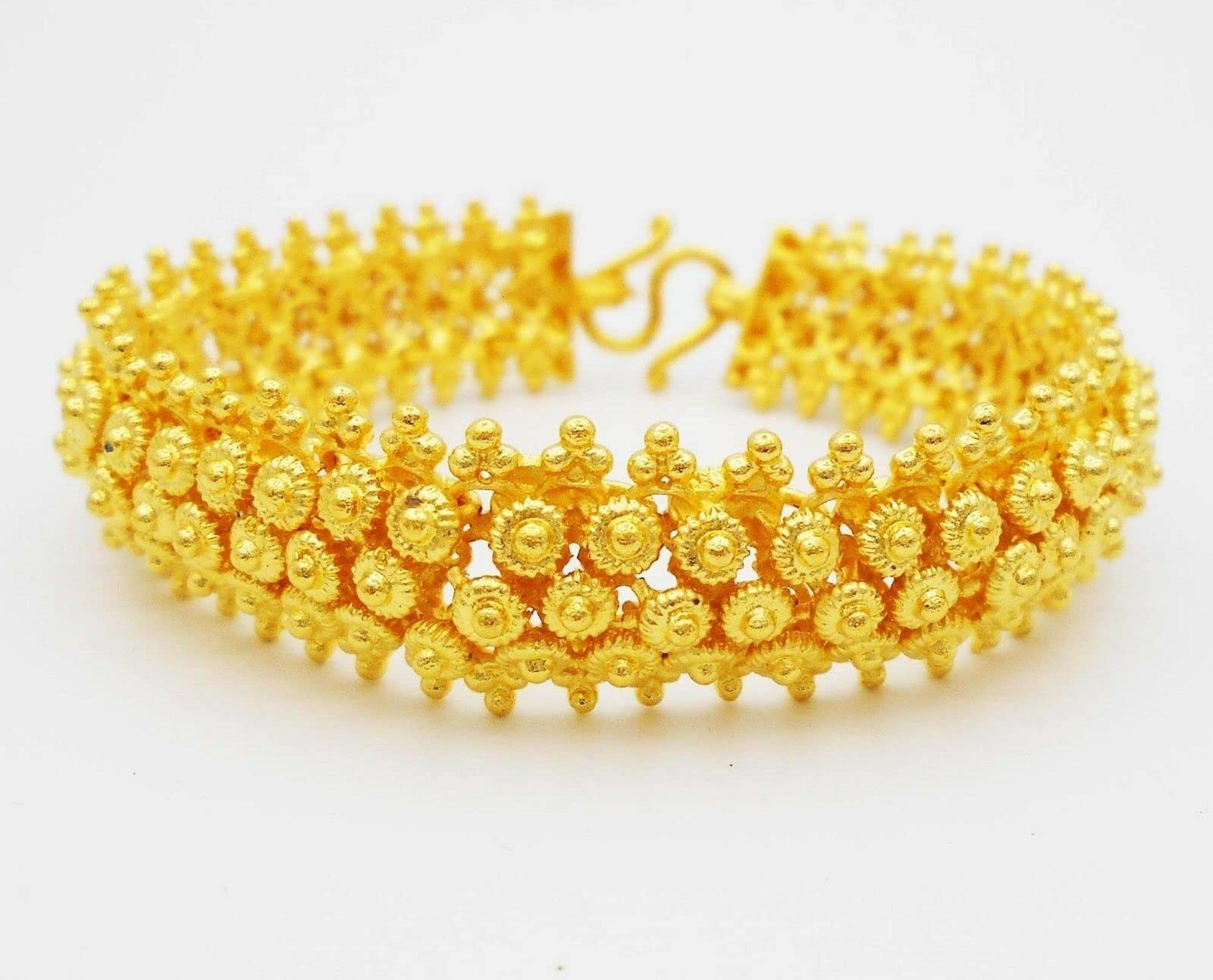 Pikun Flower Lai Thai Gold Plated Bangle 22k 24k Thai Baht Yellow Gold Filled Bracelet