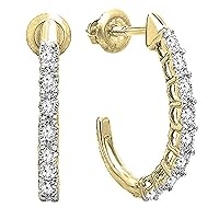 Dazzlingrock Collection 0.15 Carat (ctw) Round Diamond J Shaped Classic Hoop Earrings for Women in Gold