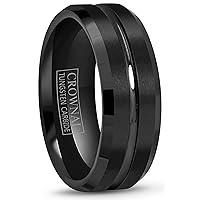 4mm 6mm 8mm 10mm Black Tungsten Wedding Band Ring Men Women Beveled edges Polished Grooved Center Comfort Fit Size 4 To 17