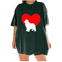 Womens Oversized T Shirts Short Sleeve Graphic Tees Funny Letter Heart Printed Summer Tees Casual Tunic Tops Plus Size