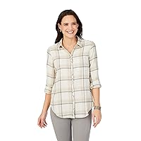 Foxcroft Women's Charlie Long Sleeve with Roll Tab Frost Plaid Blouse