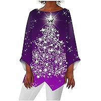 Christmas Shirts for Women Women's Fashion Casual Christmas Printing Oversized Shirts Crewneck Long Sleeve Top Blouse