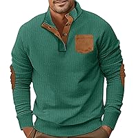 Men's Sweatshirts Fashion Vintage Corduroy Clothing Slim Long Sleeve Button Stand Collar Patchwork Pullover Sweater