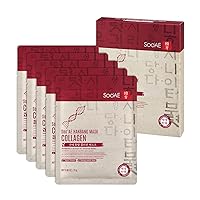 Soo'AE Hanbang Mask - Collagen (Rejuvenating & Firming), Hyaluronic Acid (Hydrating & Moisturizing), & Cica (Soothing & Calming), 1/5 Count (5 Count, Collagen)