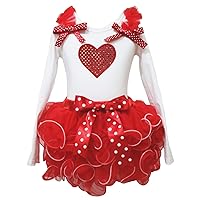 Petitebella Christmas Dress Sequin Heart White L/s Shirt Red Petal Skirt Girl Outfit 1-8y