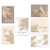 Pampas Grass Thank You Card Pack / 24 Wedding Engagement Boho Thanks Cards With White Envelopes / 6 Feather Floral Designs / 3 1/2