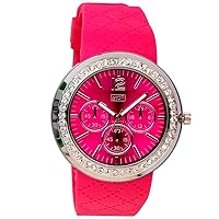 Eton Ladies Diamante Case Pink Patterned Silicon Strap Watch 2927-5, Low Nickel