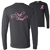I Wear Pink for My Friend Breast Cancer Awareness Front&Back Mens Long Sleeves