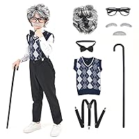 100 Days of School Costume Toddler Old Man Costume for Kids Grandpa Costume Vest，Hat and Glasses Cosplay Set