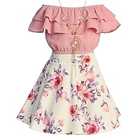 Little Girls 2 Piece Outfit Chiffon Ruffle Top Mini Skirt Dress Set Summer 6-14