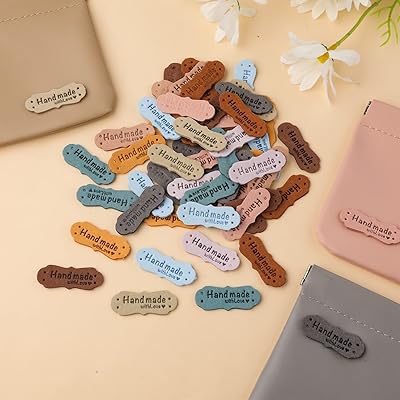 60 Pcs Handmade Leather Labels, Colorful Crochet Tags Leather Labels with  Love Hearts Handmade Tags for Crafts Crochet Fabric Hat Purses Clothing