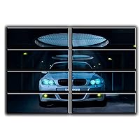 Huge 8 Huge Piece M3 Sport Car in Garage Wall Art Decor Picture Painting Poster Print on Canvas Panels Pieces - Transportation Theme Wall Decoration Set - Vehicle Wall Picture for Showroom