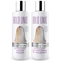 Bold Uniq Purple Shampoo & Conditioner Duo - Eliminates Brassy Yellow Tones. Lightens Blonde, Platinum, Ash, Silver and Grays. Paraben & Sulfate Free, Vegan and Cruelty Free.