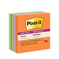Post-it Super Sticky Notes, 3x3 in, 5 Pads, 2x the Sticking Power, Energy Boost Collection, Bright Colors, Recyclable (654-5SSUC)