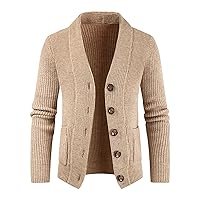 Mens Shawl Collar Cardigan Sweater Button down jacket Casual Fleece Long-Sleeve warm soft Sweater with Pockets