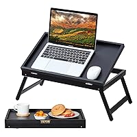 VEVOR Bed Tray Table with Foldable Legs, Bamboo Breakfast Tray for Sofa, Bed, Eating, Snacking, and Working, Adjustable Tabletop Slope Serving Laptop Desk Tray, Portable Food Snack Platter, 20