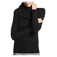 Michael Kors Womens Black Ribbed Asymmetric Foldover Collar Long Sleeve Sweater M