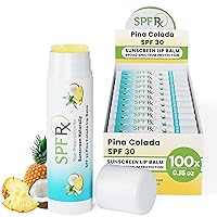 SPF Rx, SPF 30 Pina Colada Sunscreen Lip Balm Broad Spectrum Protection, Rapid Relief for Dry Chapped Lips, Superior Protection Against UVA & UVB Rays - 0.15 oz, (100 Pack)