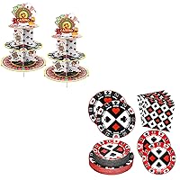 180PCS Casino Party Plates and Napkins Set and 2 Pack Casino Cupcake Stand