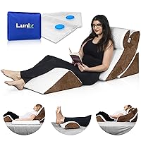 Lunix LX5 4pcs Orthopedic Bed Wedge Pillow Set, Post Surgery Memory Foam for Back, Leg Pain Relief, Sitting Pillow, Adjustable Pillows Acid Reflux and GERD for Sleeping, with Hot Cold Pack, Brown