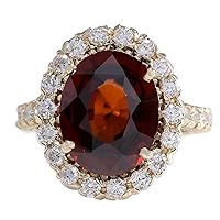 10.43 Carat Natural Red Hessonite Garnet and Diamond (F-G Color, VS1-VS2 Clarity) 14K Yellow Gold Luxury Cocktail Ring for Women Exclusively Handcrafted in USA